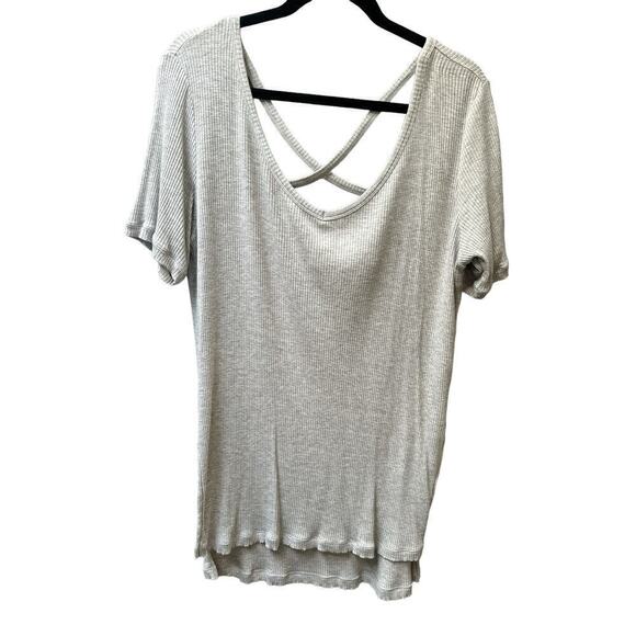 UNIQUELY Lorna Jane Women's Criss Cross Ribbed Soft Open Back Shirt Size XL Gray - Picture 2 of 10